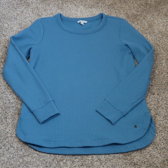 LL Bean Signature Women Blue Waffle Knit Thermal Long Sleeve Crewneck Top Size L - Picture 4 of 11